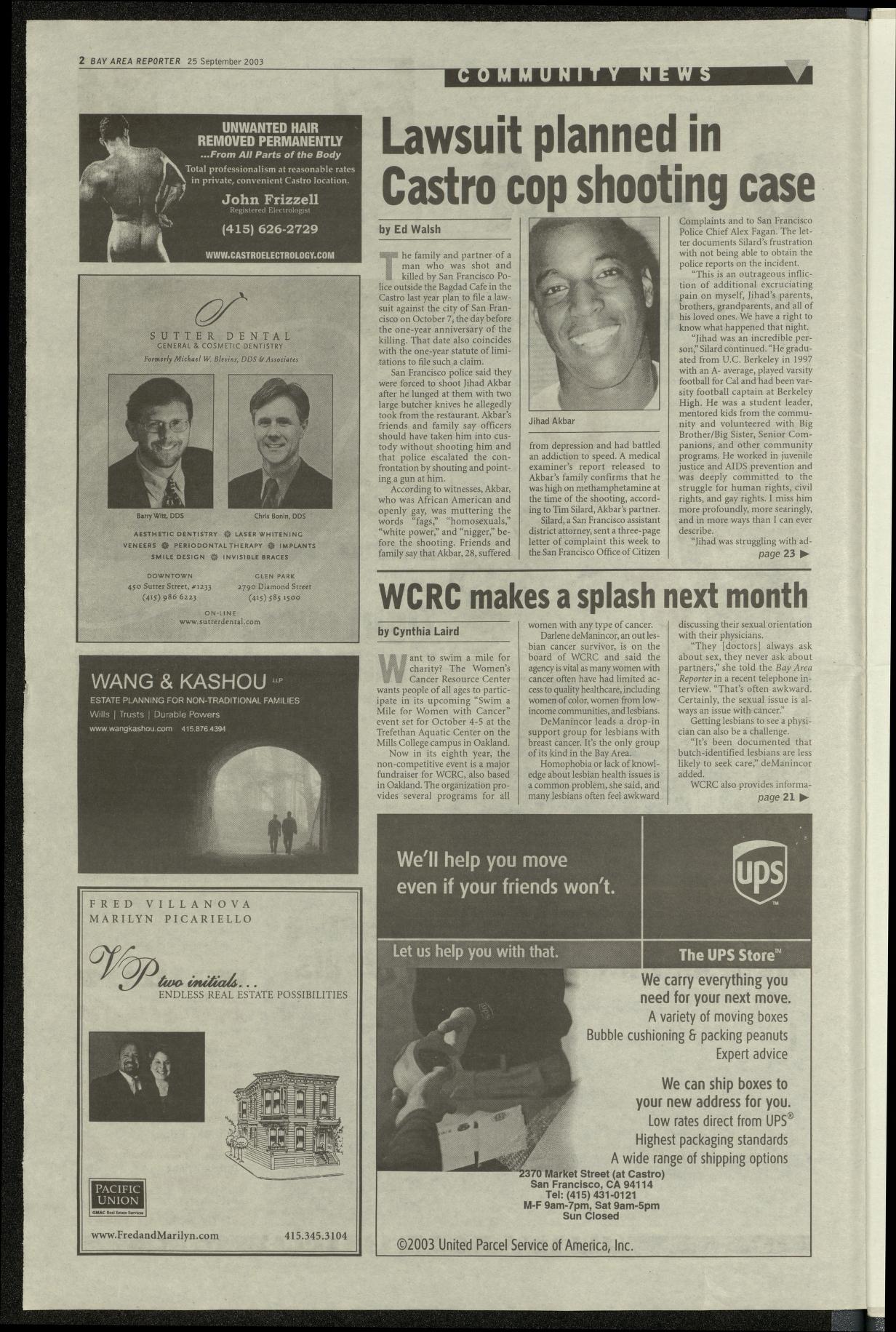 Bay Area Reporter, Volume 33, Number 39, 25 September 2003 : Free 